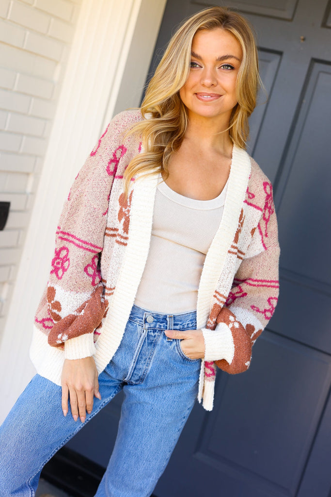 Take on The Day Ivory Floral Stripe Open Cardigan-Timber Brooke Boutique, Online Women's Fashion Boutique in Amarillo, Texas