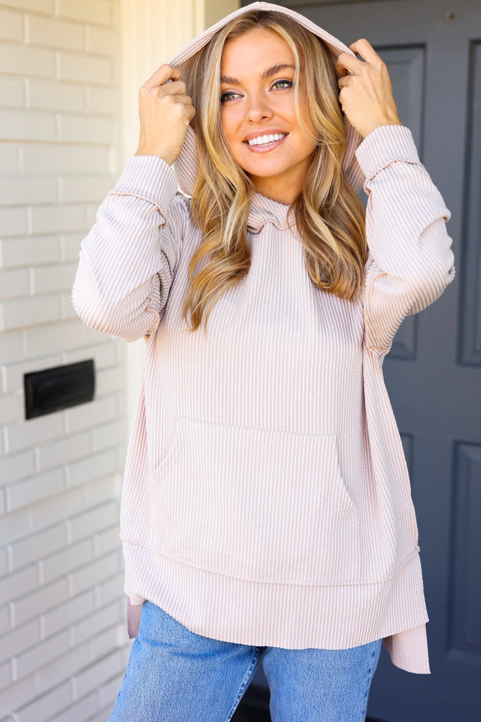 Weekend Ready Oatmeal Mineral Wash Rib Knit Hoodie-Timber Brooke Boutique, Online Women's Fashion Boutique in Amarillo, Texas