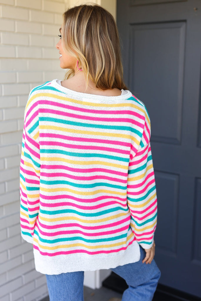Bold & Sassy Fuchsia Multi Stripe Pullover Sweater-Timber Brooke Boutique, Online Women's Fashion Boutique in Amarillo, Texas