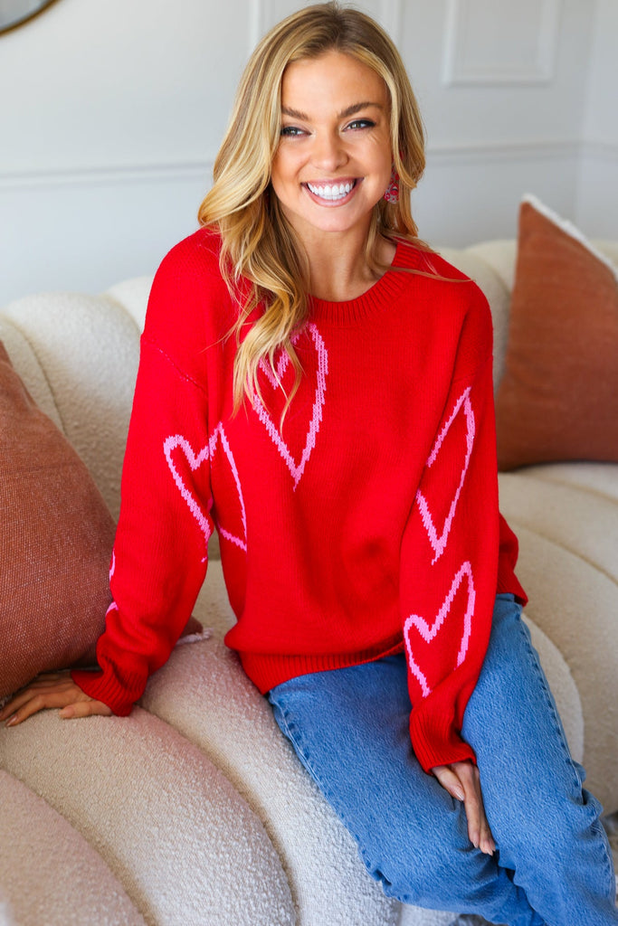 Make You Smile Red Heart Jacquard Oversized Sweater-Timber Brooke Boutique, Online Women's Fashion Boutique in Amarillo, Texas