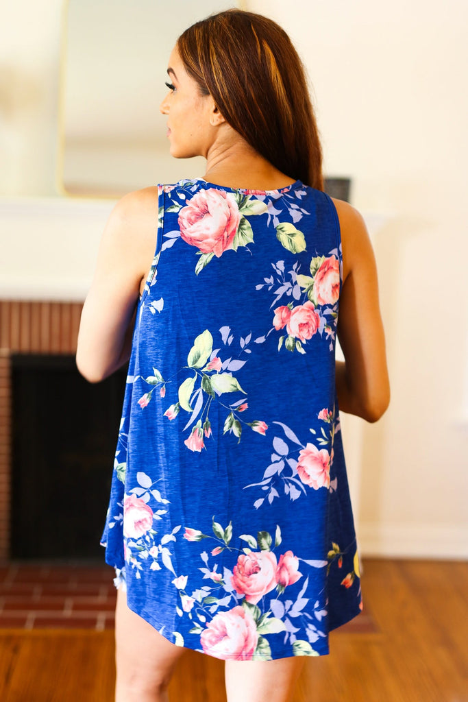 Sunny Days Navy Blue Floral Print Sleeveless Top-Timber Brooke Boutique, Online Women's Fashion Boutique in Amarillo, Texas