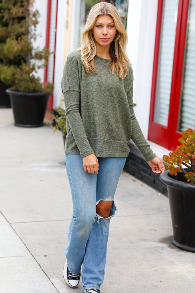 Weekend Ready Olive Melange Hacci Dolman Sweater-Timber Brooke Boutique, Online Women's Fashion Boutique in Amarillo, Texas