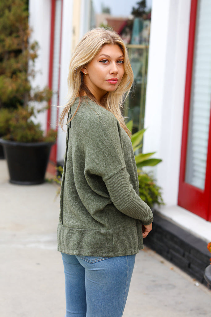 Weekend Ready Olive Melange Hacci Dolman Sweater-Timber Brooke Boutique, Online Women's Fashion Boutique in Amarillo, Texas