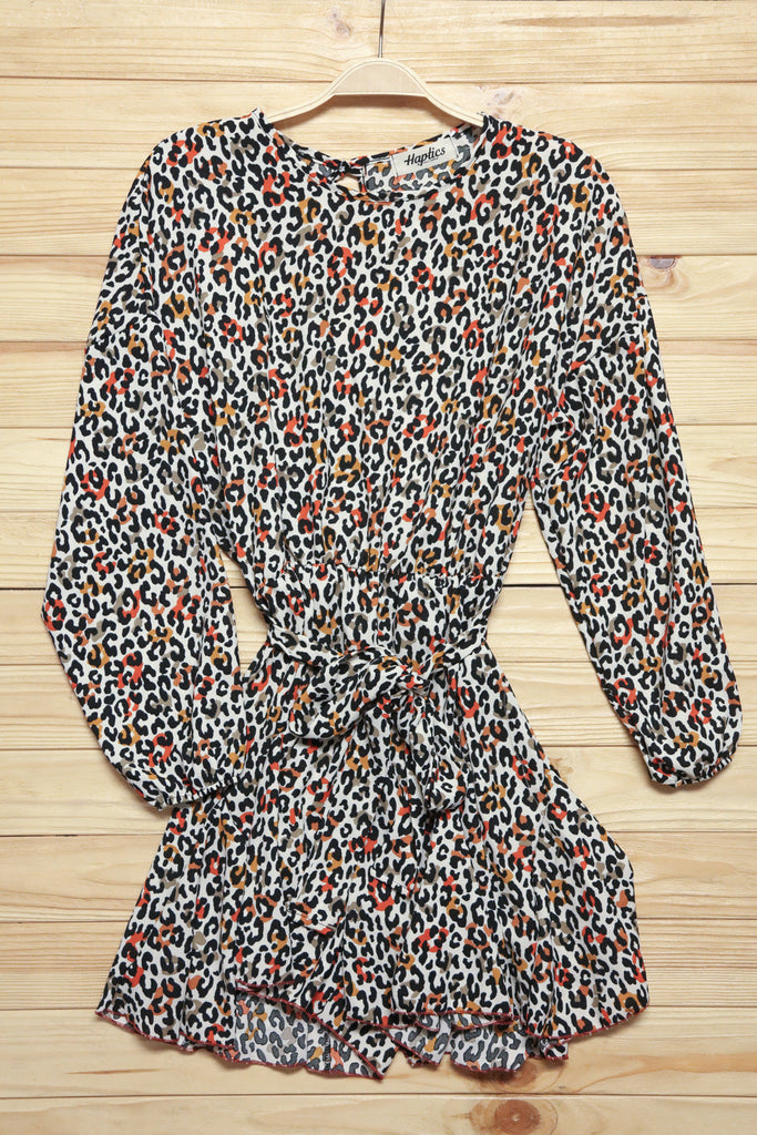 Cream/Black/Rust Animal Print Woven Romper-Timber Brooke Boutique, Online Women's Fashion Boutique in Amarillo, Texas