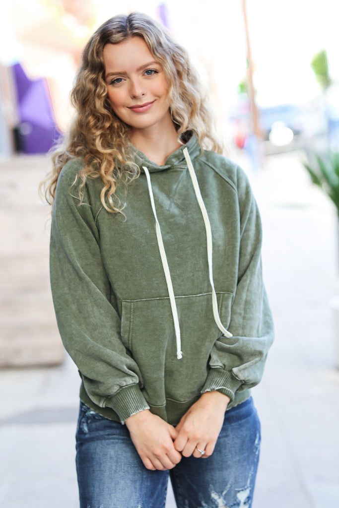 Know Yourself Olive Acid Wash Fleece Lined Hoodie-Hoodies-Timber Brooke Boutique, Online Women's Fashion Boutique in Amarillo, Texas