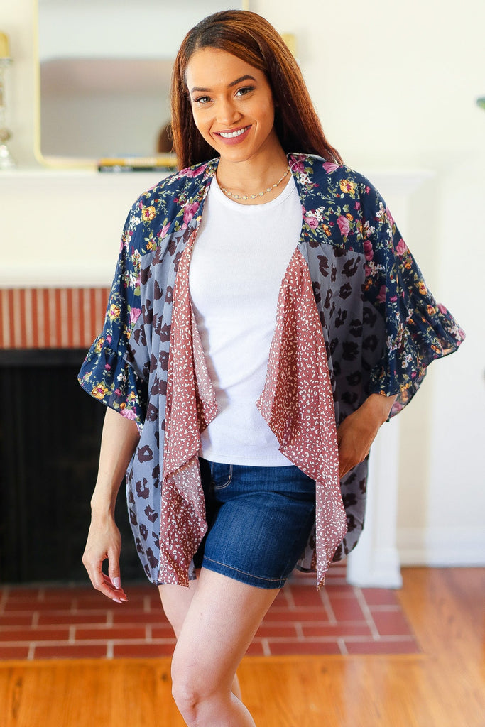 Seize The Day Animal & Floral Print Color Block Kimono-Timber Brooke Boutique, Online Women's Fashion Boutique in Amarillo, Texas