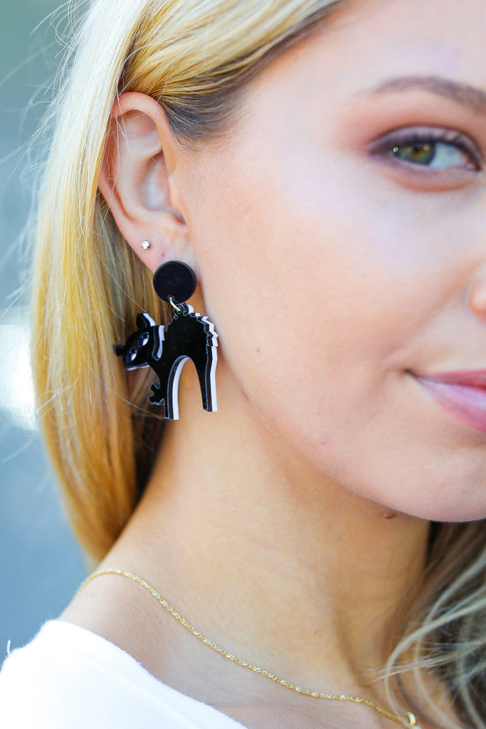 Halloween Black Cat Acrylic Dangle Earrings-Jewelry-Timber Brooke Boutique, Online Women's Fashion Boutique in Amarillo, Texas