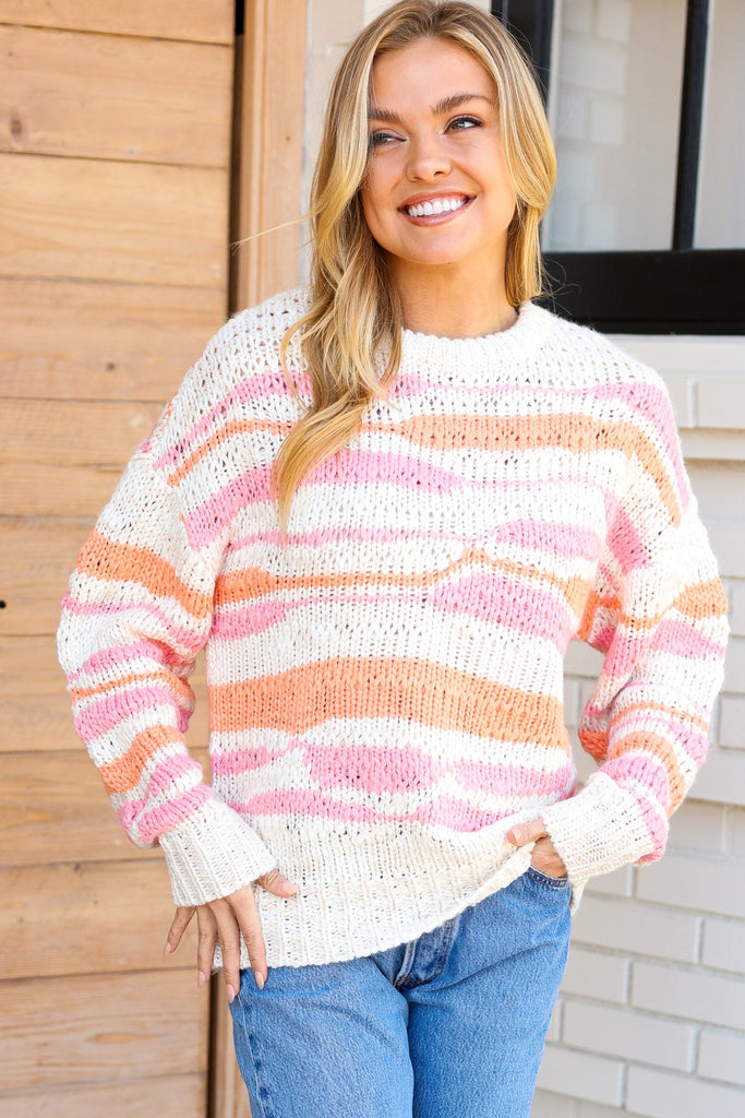 Perfectly You Mango Multicolor Stripe Chunky Knit Sweater-Timber Brooke Boutique, Online Women's Fashion Boutique in Amarillo, Texas