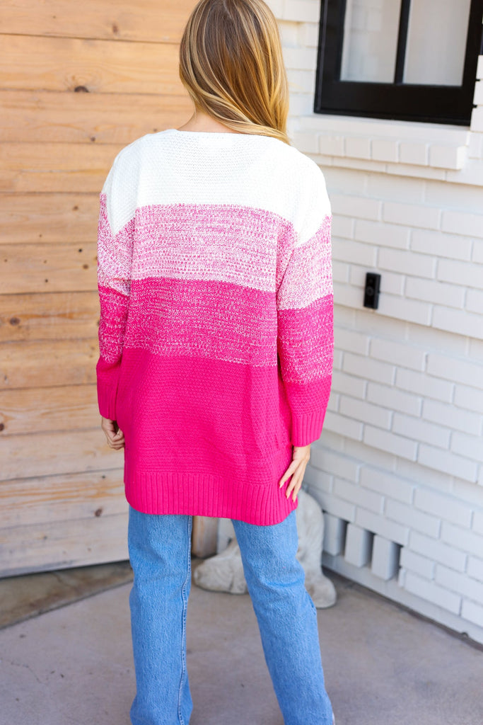 Always Fun Fuchsia Ombre Cable Knit Cardigan-Timber Brooke Boutique, Online Women's Fashion Boutique in Amarillo, Texas