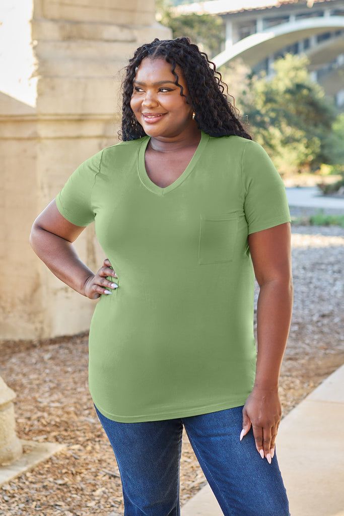 Basic Bae Bamboo Full Size V-Neck Short Sleeve T-Shirt-Timber Brooke Boutique, Online Women's Fashion Boutique in Amarillo, Texas