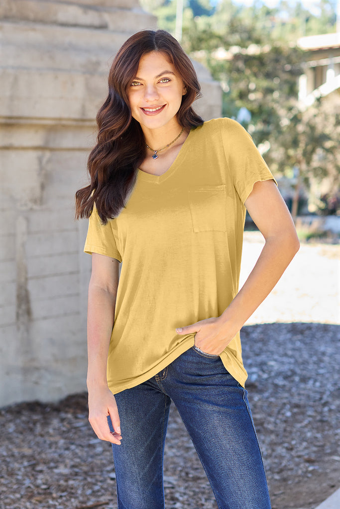 Basic Bae Bamboo Full Size V-Neck Short Sleeve T-Shirt-Timber Brooke Boutique, Online Women's Fashion Boutique in Amarillo, Texas