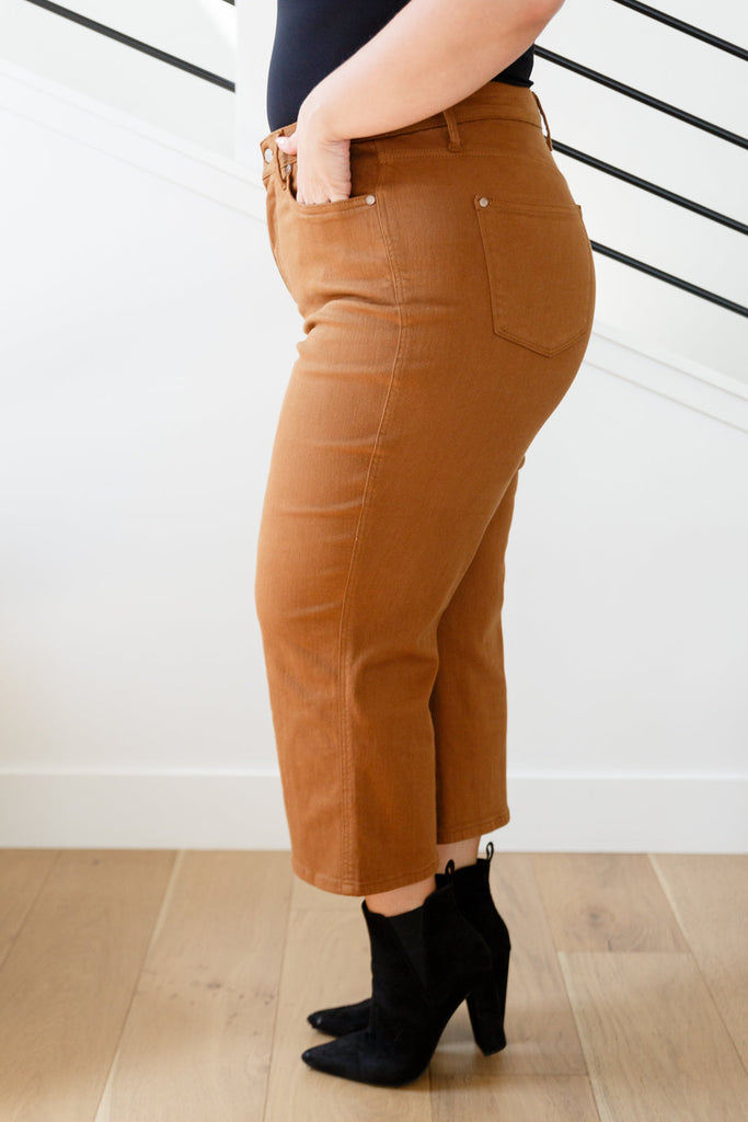 Briar High Rise Control Top Wide Leg Crop Jeans in Camel-Denim-Timber Brooke Boutique, Online Women's Fashion Boutique in Amarillo, Texas