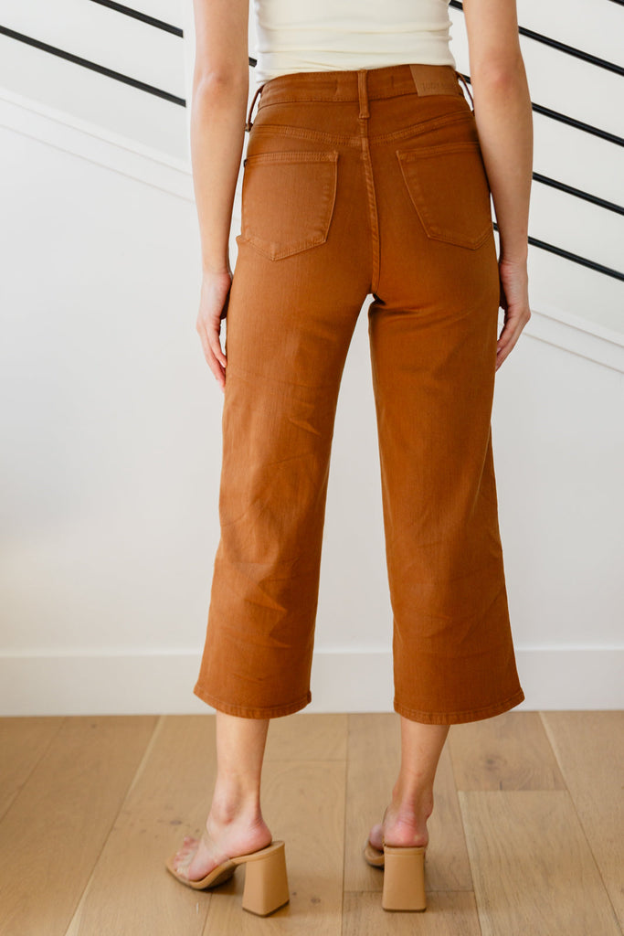 Briar High Rise Control Top Wide Leg Crop Jeans in Camel-Denim-Timber Brooke Boutique, Online Women's Fashion Boutique in Amarillo, Texas
