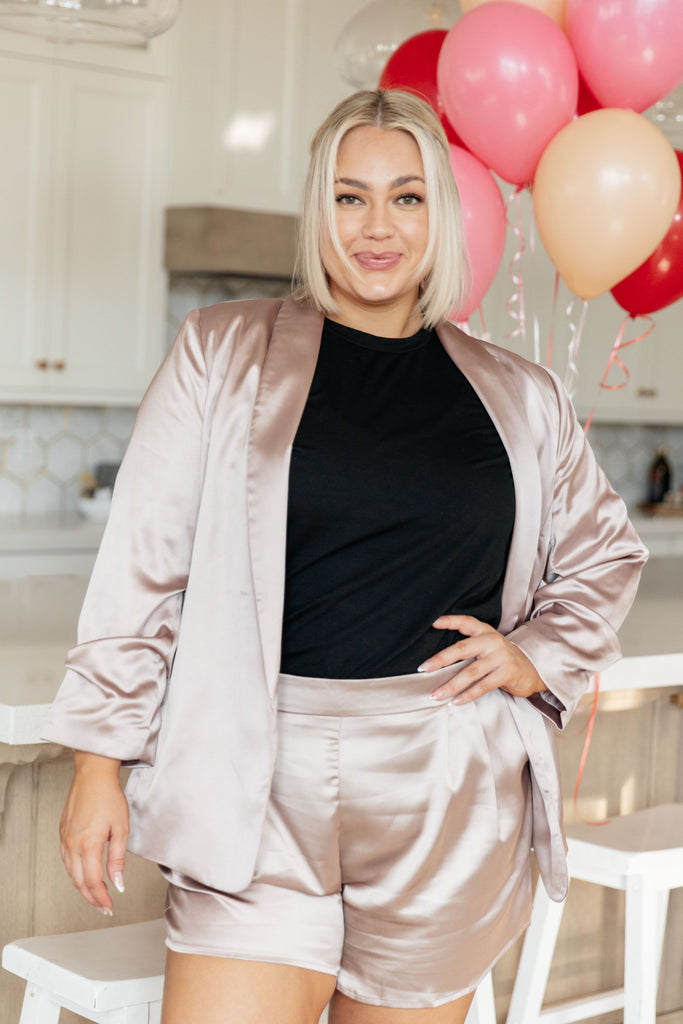 Champagne and Roses Satin Blazer-Blazers-Timber Brooke Boutique, Online Women's Fashion Boutique in Amarillo, Texas