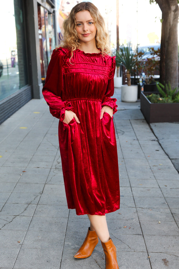 Be Your Own Star Ruby Mock Neck Velvet Dress-Timber Brooke Boutique, Online Women's Fashion Boutique in Amarillo, Texas