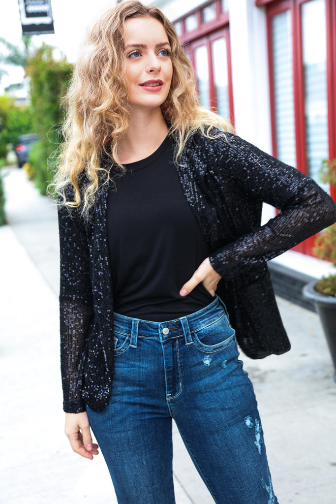 Be Your Own Star Black Sequin Open Blazer-Timber Brooke Boutique, Online Women's Fashion Boutique in Amarillo, Texas
