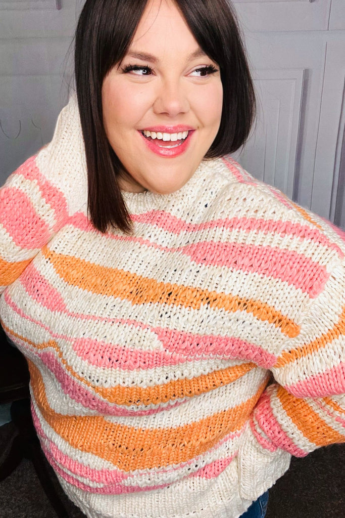 Perfectly You Mango Multicolor Stripe Chunky Knit Sweater-Timber Brooke Boutique, Online Women's Fashion Boutique in Amarillo, Texas