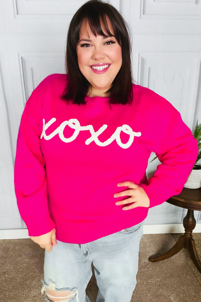 Love In the Air Fuchsia "Xoxo" Embroidered Sweater-Timber Brooke Boutique, Online Women's Fashion Boutique in Amarillo, Texas