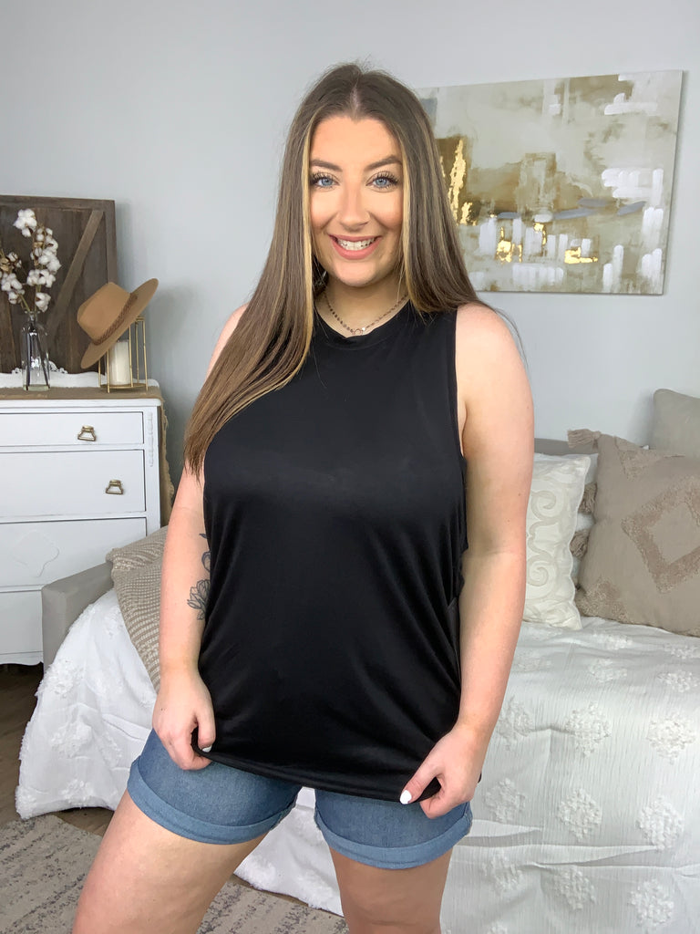 Here to Slay Tank in Black-Tank Tops-Timber Brooke Boutique, Online Women's Fashion Boutique in Amarillo, Texas