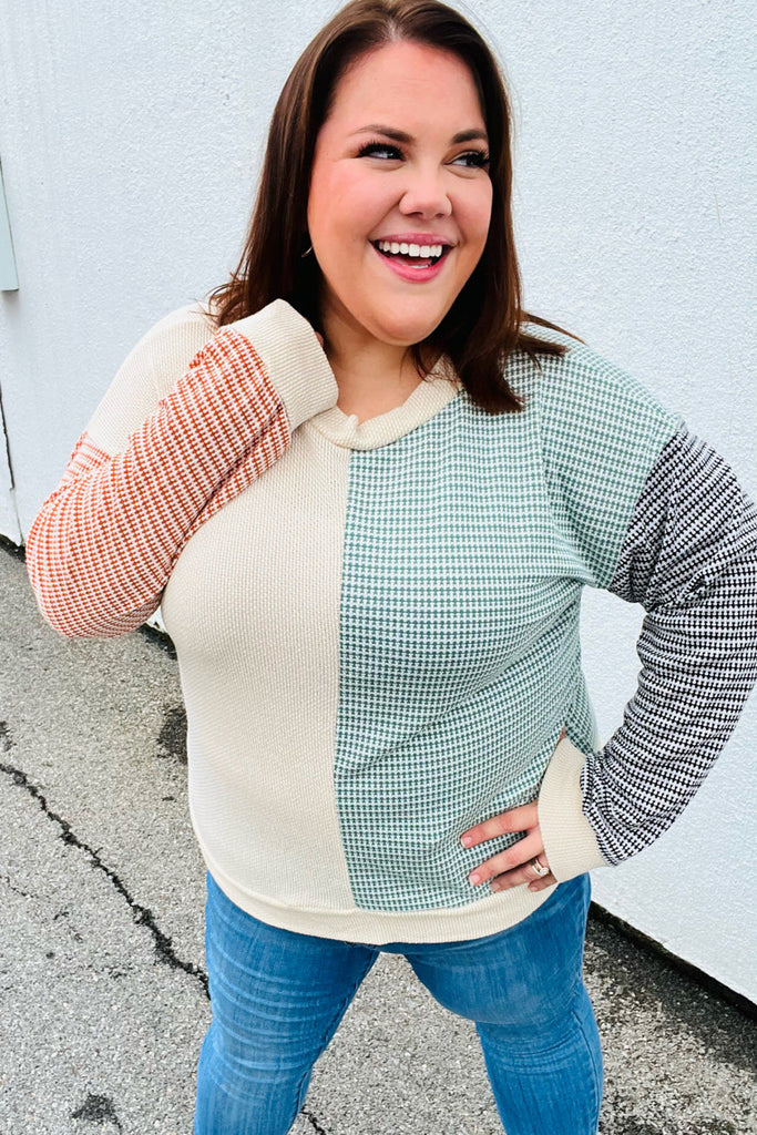 Feeling Casual Rust & Olive Two-Tone Knit Color Block Top-Timber Brooke Boutique, Online Women's Fashion Boutique in Amarillo, Texas