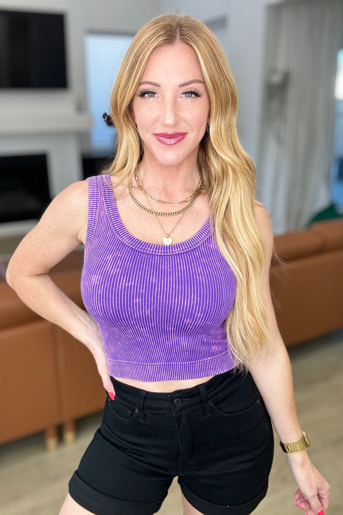 Stone Washed Ribbed Seamless Top In Purple-Athleisure-Timber Brooke Boutique, Online Women's Fashion Boutique in Amarillo, Texas