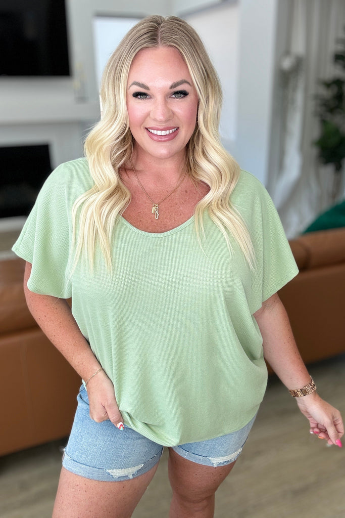 Big Sky Country Waffle Knit Top In Sage-Tops-Timber Brooke Boutique, Online Women's Fashion Boutique in Amarillo, Texas