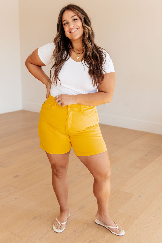 Jenna High Rise Control Top Cuffed Shorts in Yellow-Womens-Timber Brooke Boutique, Online Women's Fashion Boutique in Amarillo, Texas