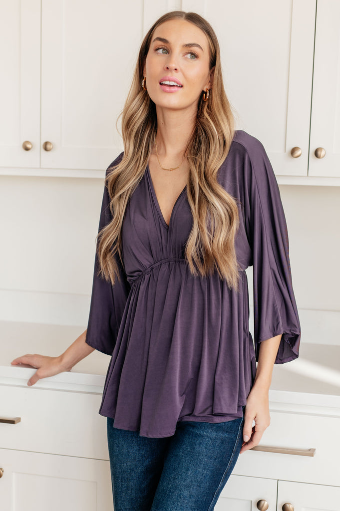 Love On The Line V-Neck Peplum Blouse-Long Sleeve Tops-Timber Brooke Boutique, Online Women's Fashion Boutique in Amarillo, Texas