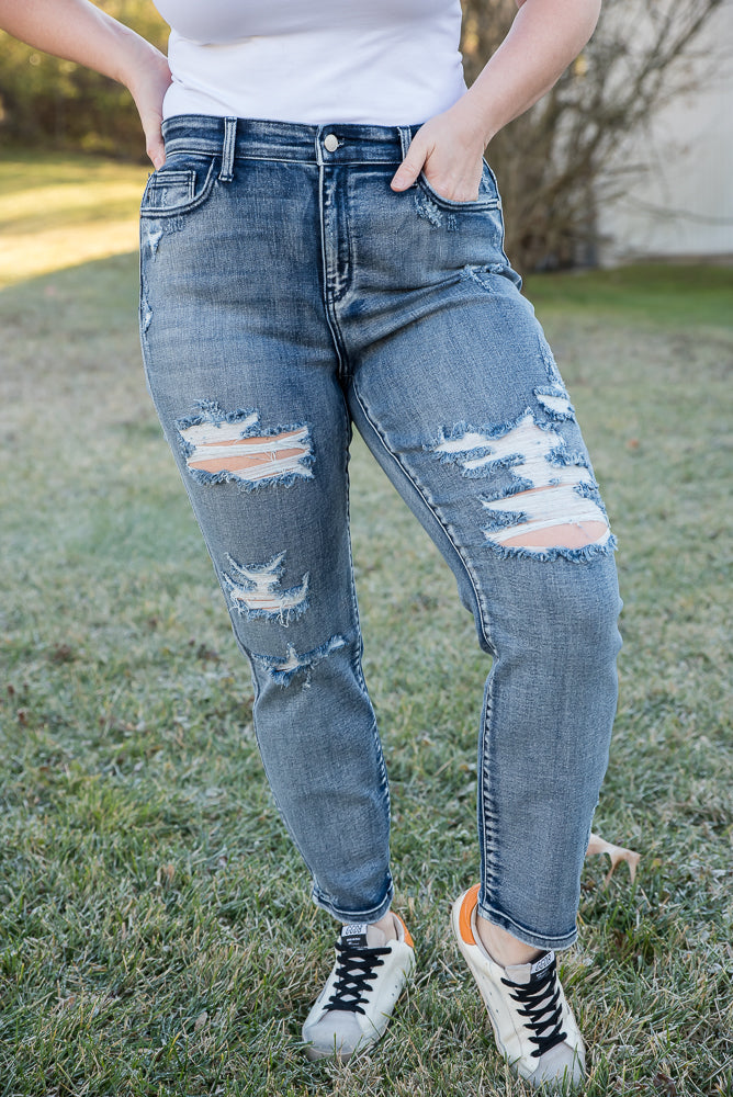 Rise to the Challenge Judy Blue Boyfriend Jeans-judy blue-Timber Brooke Boutique, Online Women's Fashion Boutique in Amarillo, Texas