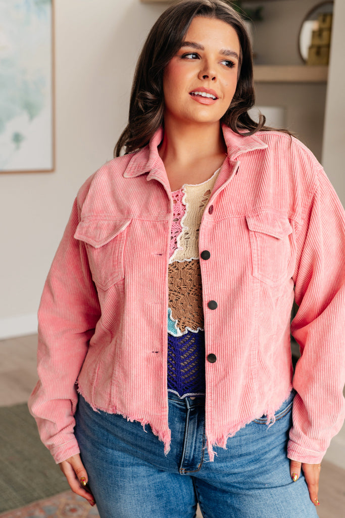 Main Stage Corduroy Jacket in Neon Pink-Layers-Timber Brooke Boutique, Online Women's Fashion Boutique in Amarillo, Texas