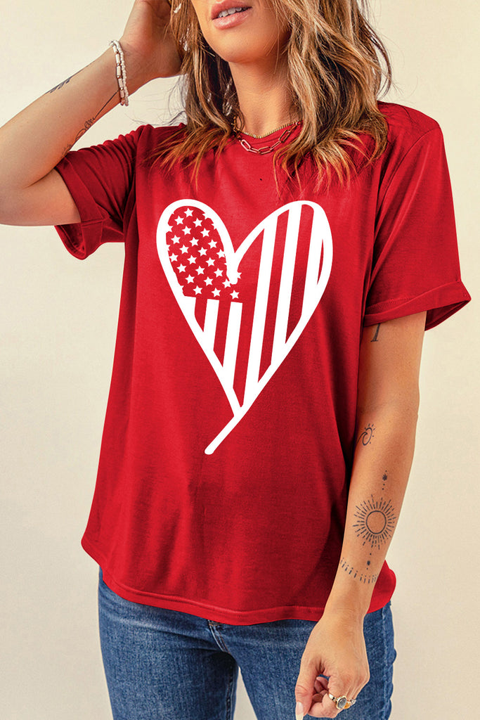 Heart Round Neck Short Sleeve T-Shirt-Timber Brooke Boutique, Online Women's Fashion Boutique in Amarillo, Texas
