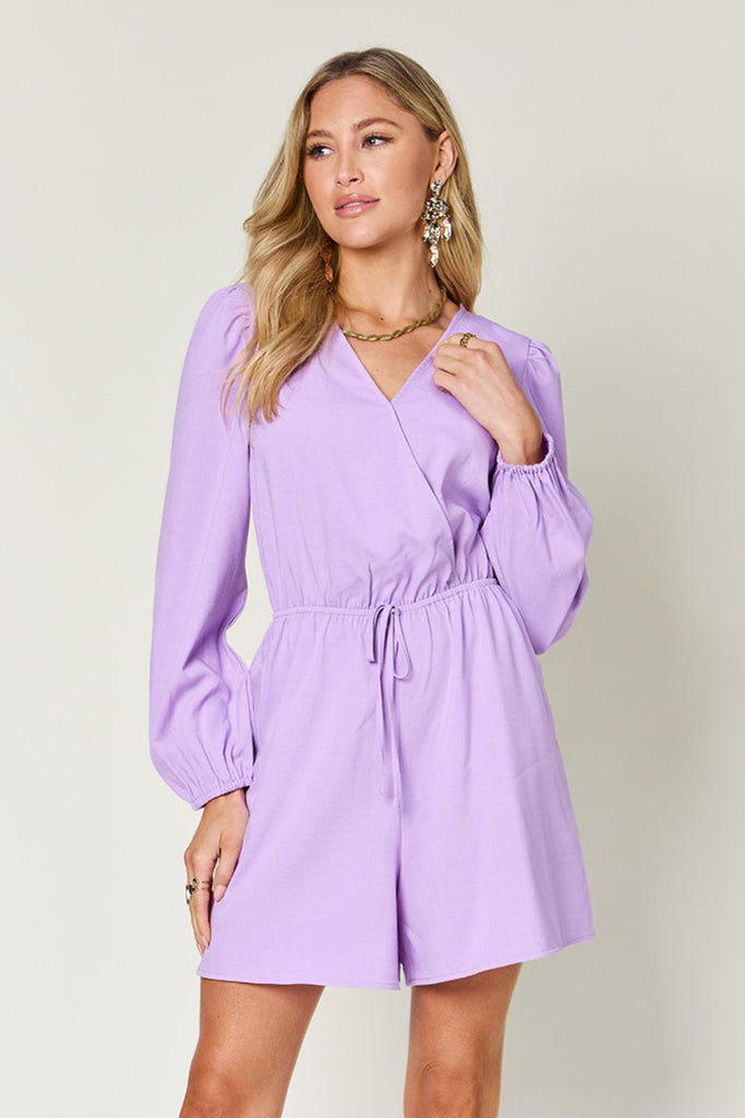 Double Take Full Size Drawstring Long Sleeve Romper-Timber Brooke Boutique, Online Women's Fashion Boutique in Amarillo, Texas