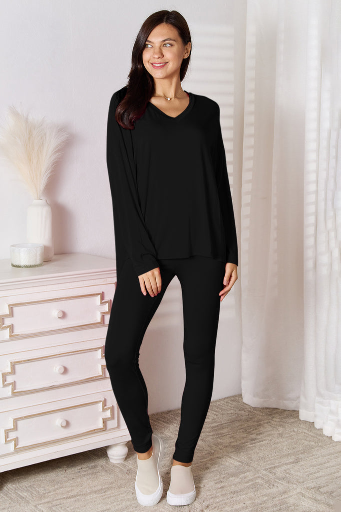 Basic Bae Bamboo Full Size V-Neck Long Sleeve Top and Pants Lounge Set-Timber Brooke Boutique, Online Women's Fashion Boutique in Amarillo, Texas