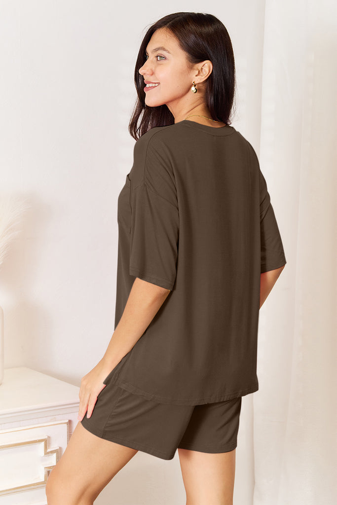 Basic Bae Bamboo Full Size Round Neck Drop Shoulder T-Shirt and Shorts Set-Timber Brooke Boutique, Online Women's Fashion Boutique in Amarillo, Texas