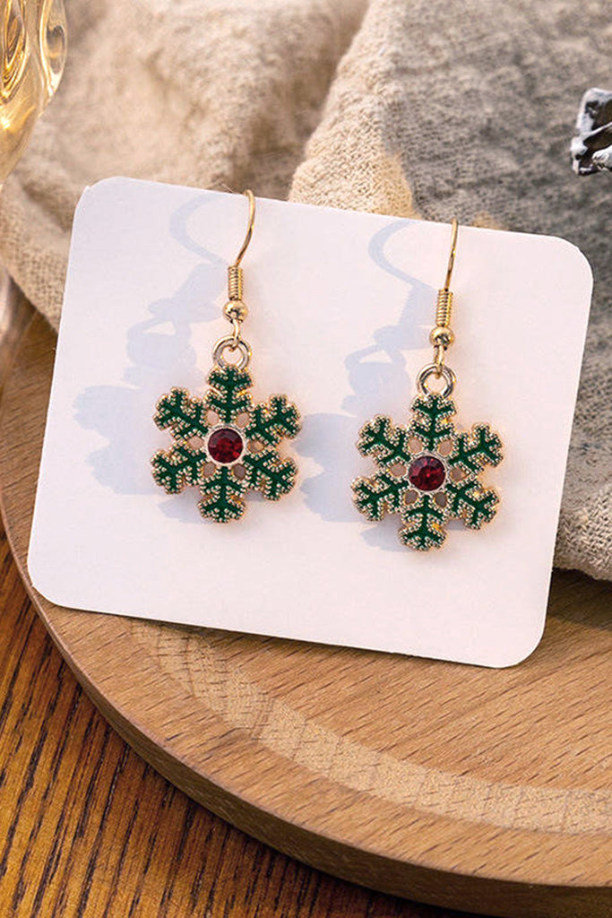 Green Snowflake Metal Dangle Earrings-Timber Brooke Boutique, Online Women's Fashion Boutique in Amarillo, Texas