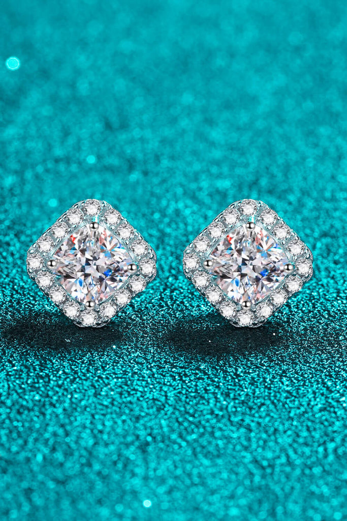 925 Sterling Silver Inlaid 2 Carat Moissanite Square Stud Earrings-Timber Brooke Boutique, Online Women's Fashion Boutique in Amarillo, Texas