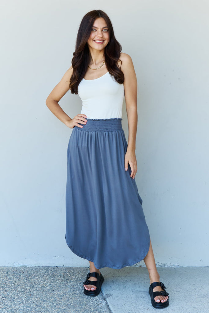 Doublju Comfort Princess Full Size High Waist Scoop Hem Maxi Skirt in Dusty Blue-Timber Brooke Boutique, Online Women's Fashion Boutique in Amarillo, Texas