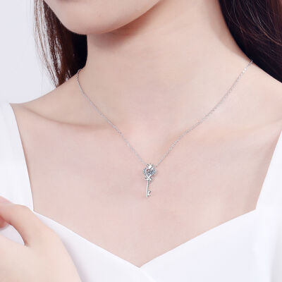 Key Shape Moissanite 925 Sterling Silver Necklace-Timber Brooke Boutique, Online Women's Fashion Boutique in Amarillo, Texas