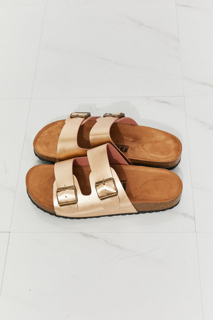 MMShoes Best Life Double-Banded Slide Sandal in Gold-Timber Brooke Boutique, Online Women's Fashion Boutique in Amarillo, Texas