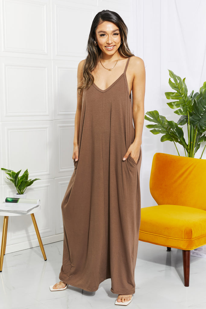 Zenana Full Size Beach Vibes Cami Maxi Dress in Mocha-Timber Brooke Boutique, Online Women's Fashion Boutique in Amarillo, Texas