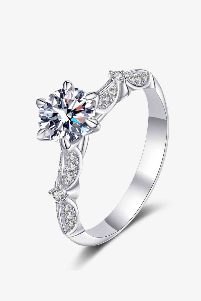 925 Sterling Silver Inlaid Moissanite 6-Prong Ring-Timber Brooke Boutique, Online Women's Fashion Boutique in Amarillo, Texas