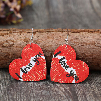 I LOVE YOU Heart Leather Earrings-Timber Brooke Boutique, Online Women's Fashion Boutique in Amarillo, Texas