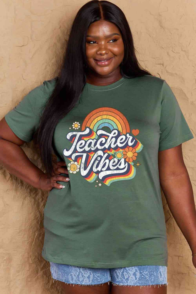 Simply Love Full Size TEACHER VIBES Graphic Cotton T-Shirt-Timber Brooke Boutique, Online Women's Fashion Boutique in Amarillo, Texas