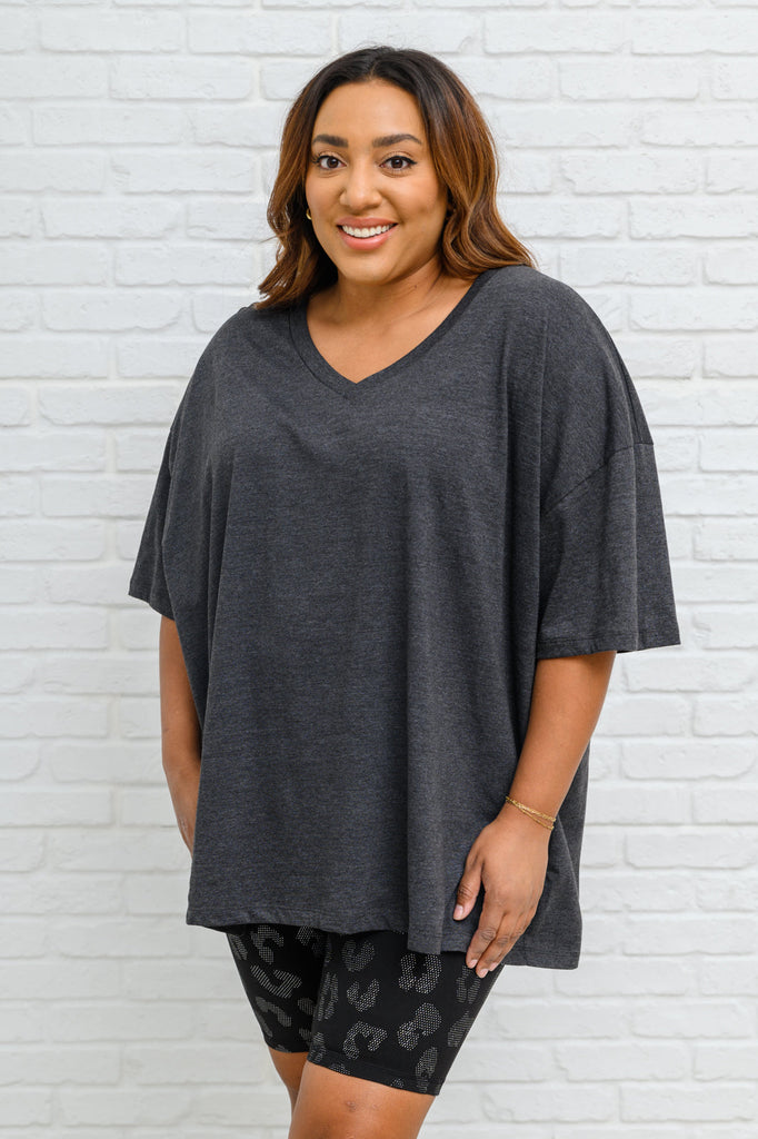 Doorbuster: Boxy V Neck Boyfriend Tee In Charcoal-Womens-Timber Brooke Boutique, Online Women's Fashion Boutique in Amarillo, Texas