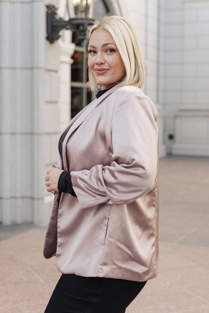 Champagne and Roses Satin Blazer-Womens-Timber Brooke Boutique, Online Women's Fashion Boutique in Amarillo, Texas
