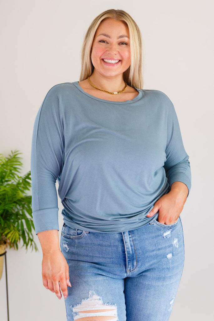 Daytime Boat Neck Top in Blue Gray-Womens-Timber Brooke Boutique, Online Women's Fashion Boutique in Amarillo, Texas