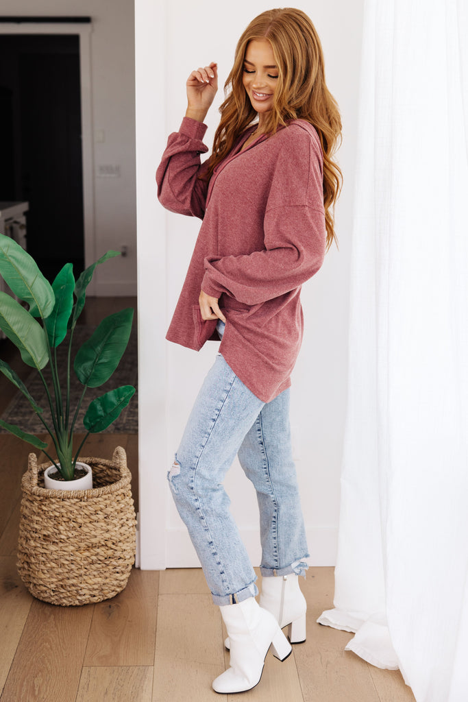 Happier Now Henley Hoodie in Burgundy-Womens-Timber Brooke Boutique, Online Women's Fashion Boutique in Amarillo, Texas