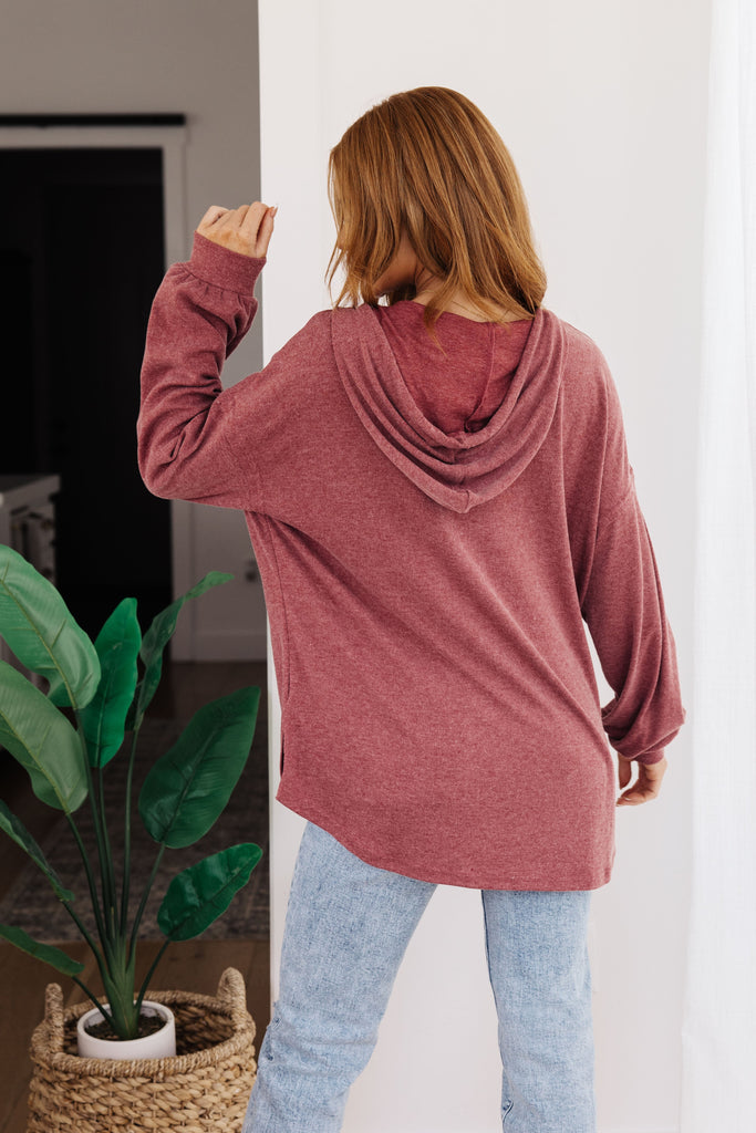 Happier Now Henley Hoodie in Burgundy-Womens-Timber Brooke Boutique, Online Women's Fashion Boutique in Amarillo, Texas