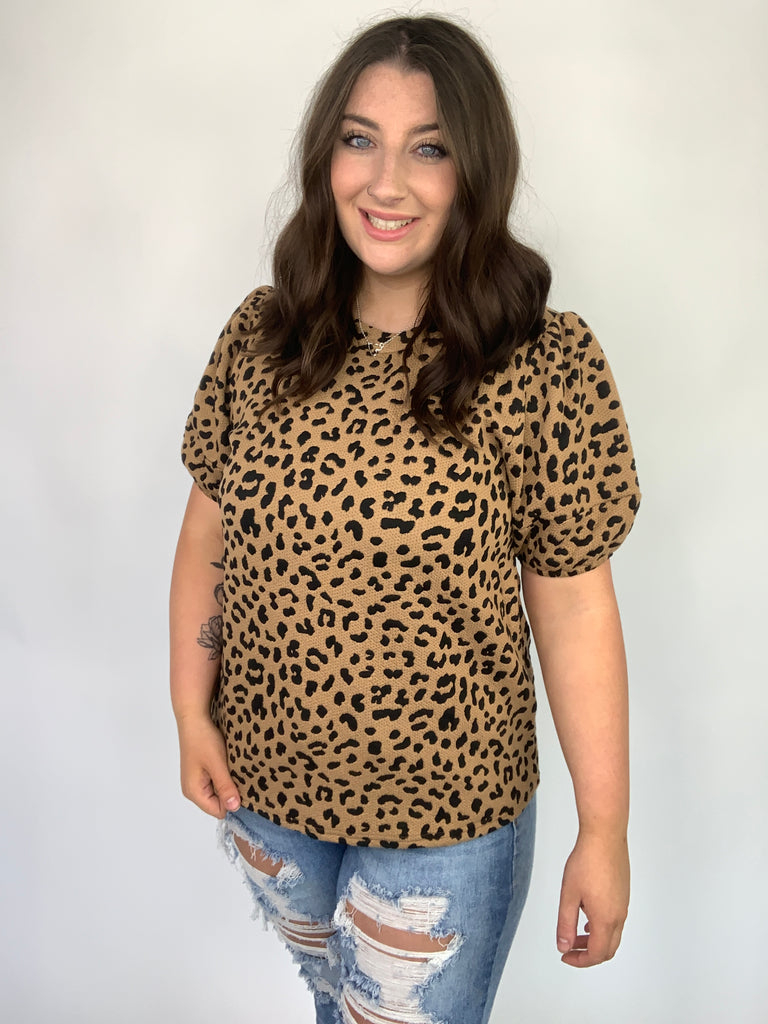 Spotted Animal Print Blouse-110 Short Sleeve Tops-Timber Brooke Boutique, Online Women's Fashion Boutique in Amarillo, Texas