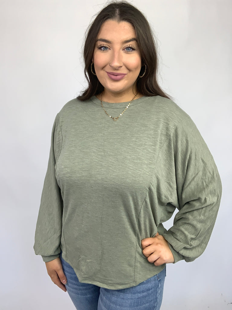 Long Sleeve Solid Knit Open Back Top In Olive-120 Long Sleeve Tops-Timber Brooke Boutique, Online Women's Fashion Boutique in Amarillo, Texas
